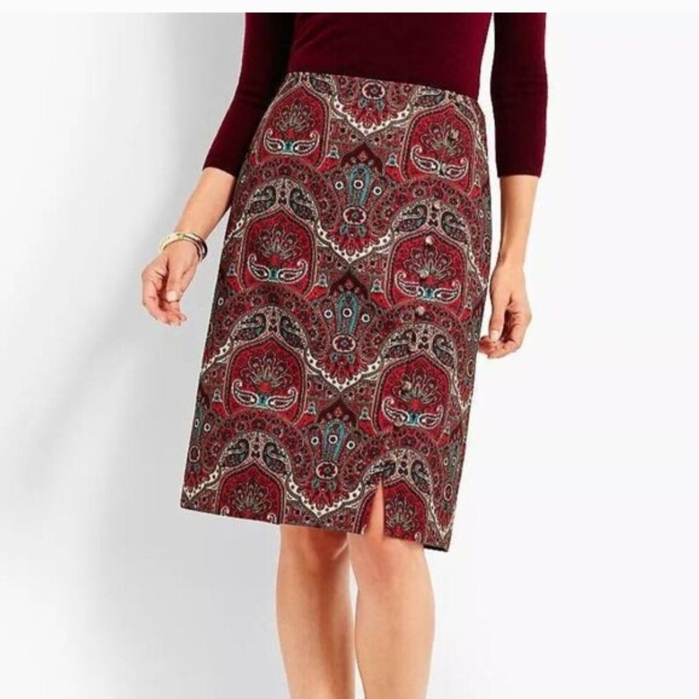 Talbots Paisley Button Detail A-Line Skirt Womens 10